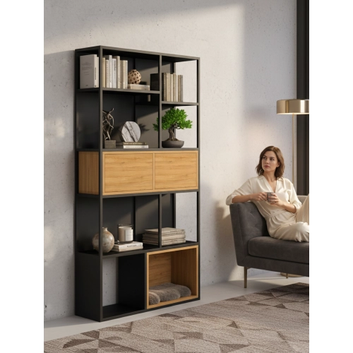 REGAŁ NA KSIĄŻKI METALOWE DREWNO LITE DĄB JESION OLCHA RNK-166